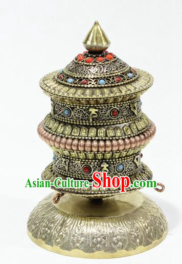 Chinese Traditional Buddhism Copper Pray Wheel Feng Shui Items Vajrayana Buddhist Decoration