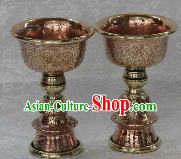 Chinese Traditional Buddhism Copper Carving Cup Butter Lamp Feng Shui Items Vajrayana Buddhist Candelabrum Decoration