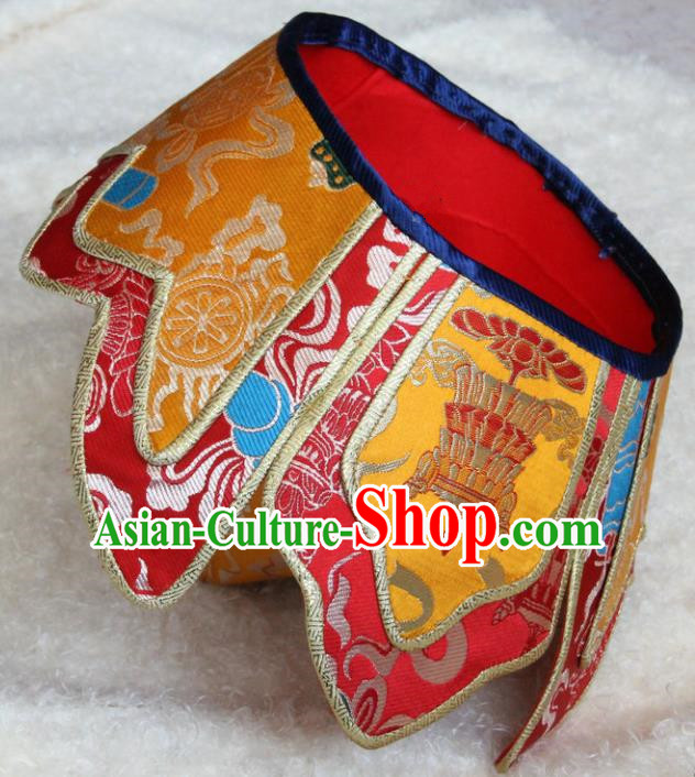 Chinese Traditional Buddhist Golden Brocade Hat Tibetan Buddhism Hutukta Hat