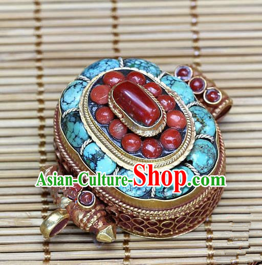 Chinese Traditional Feng Shui Items Buddhism Turquoise Box Buddhist Sliver Decoration