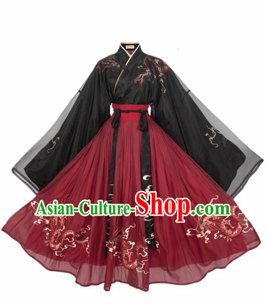 Chinese Ancient Female Swordsman Hanfu Dress Traditional Han Dynasty Court Lady Embroidered Historical Costume for Women