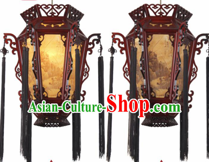 Chinese Traditional Hanging Lantern Handmade Wood Carving Palace Lanterns Ceiling Lamp