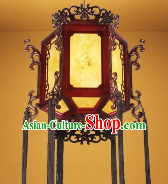 Chinese Traditional Ink Painting Wood Palace Lantern Handmade New Year Hanging Lanterns Ceiling Lamp
