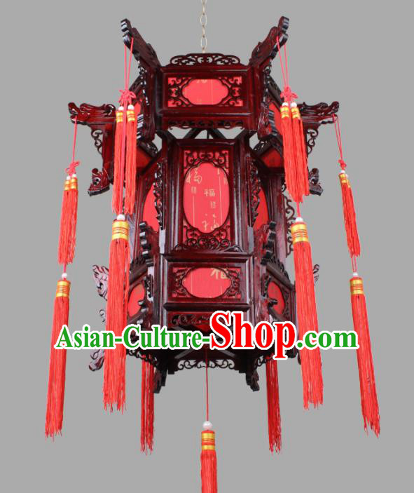 Chinese Traditional Handmade Wood Carving Red Palace Lantern Classical Hanging Lanterns Ceiling Lamp