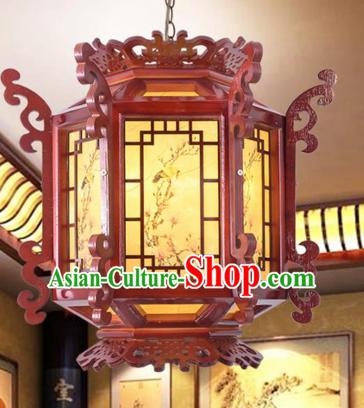 Chinese Traditional Handmade Hexagonal Wood Carving Palace Lantern Classical Hanging Lanterns Ceiling Lamp