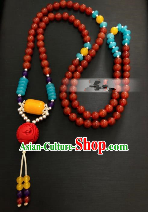 Traditional Chinese Mongol Nationality Agate Necklet Accessories Mongolian Ethnic Folk Dance Necklace for Women