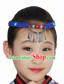 Chinese Mongolian Ethnic Hair Accessories Traditional Mongol Nationality Folk Dance Blue Headband for Kids