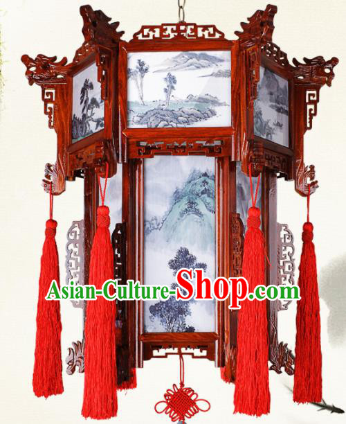 Chinese Traditional Dragon Head Wood Palace Lantern Handmade Hanging Lanterns Ceiling Lamp