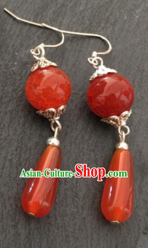 Chinese Traditional Mongol Nationality Red Agate Earrings Mongolian Ethnic Ear Accessories for Women