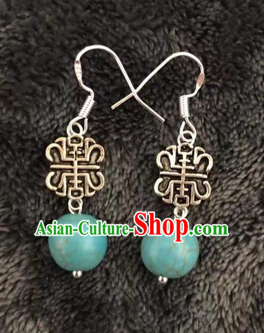 Chinese Traditional Mongol Nationality Sliver Earrings Mongolian Ethnic Ear Accessories for Women