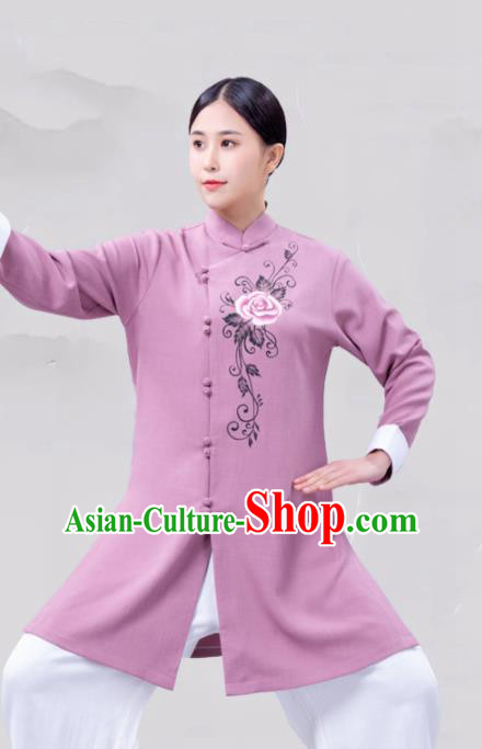 Chinese Traditional Martial Arts Competition Purple Costume Tai Ji Kung Fu Training Clothing for Women