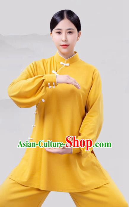 Traditional Chinese Martial Arts Competition Yellow Costume Tai Ji Kung Fu Training Clothing for Women