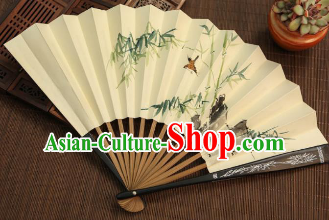 Chinese Traditional Handmade Ink Painting Bamboo Paper Fans Classical Accordion Folding Fans for Women