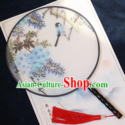 Chinese Traditional Printing Wisteria Silk Round Fans Handmade Classical Palace Fans for Women