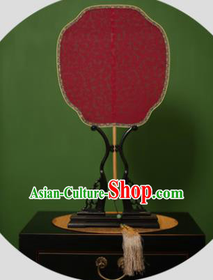 Chinese Traditional Handmade Kesi Wine Red Silk Square Fans Classical Palace Fans for Women