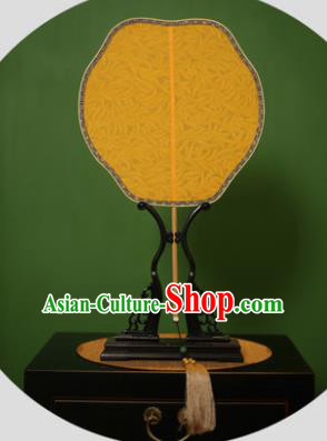 Chinese Traditional Handmade Kesi Yellow Silk Fans Classical Palace Fans for Women