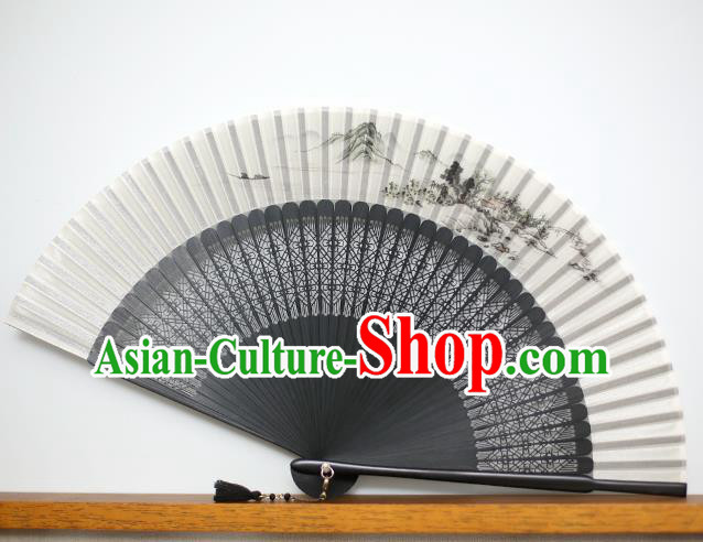 Chinese Handmade Ink Painting Landscape Silk Fans Classical Accordion Traditional Folding Fans for Women