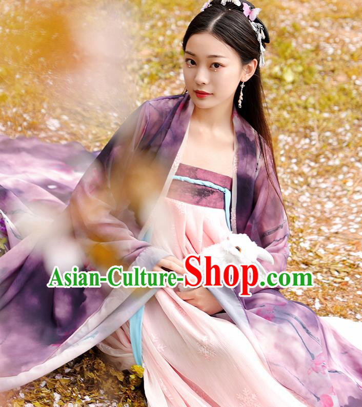 Chinese Ancient Goddess Peri Hanfu Dress Tang Dynasty Imperial Consort Historical Costume for Women