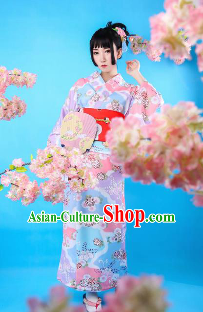 Japanese Traditional Handmade Light Purple Kimono Dress Asian Japan Geisha Yukata Costume for Women