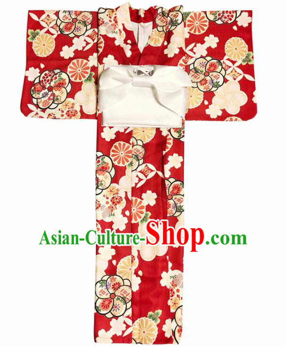 Handmade Japanese Geisha Red Kimono Dress Asian Japan Traditional Yukata Costume for Women
