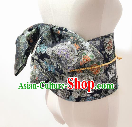 Japanese Traditional Handmade Black Kimono Belts Asian Japan Geisha Yukata Waistband for Women