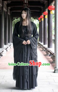 Chinese Traditional Cosplay Peri Costume Ancient Swordswoman Black Hanfu Dress for Women