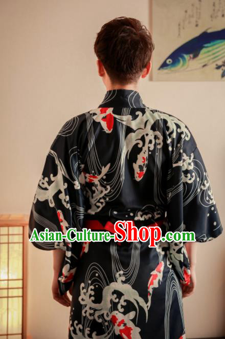 Japanese Traditional Handmade Kimono Asian Japan Black Yukata Costume for Men