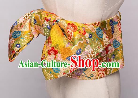 Japanese Traditional Handmade Kimono Belts Asian Japan Geisha Yukata Golden Brocade Waistband for Women