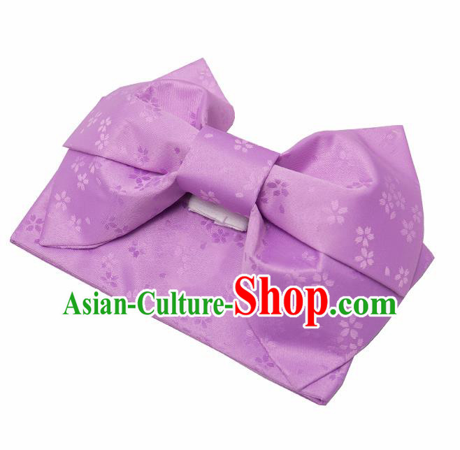 Japanese Traditional Kimono Purple Brocade Bowknot Belts Asian Handmade Japan Geisha Yukata Waistband for Women