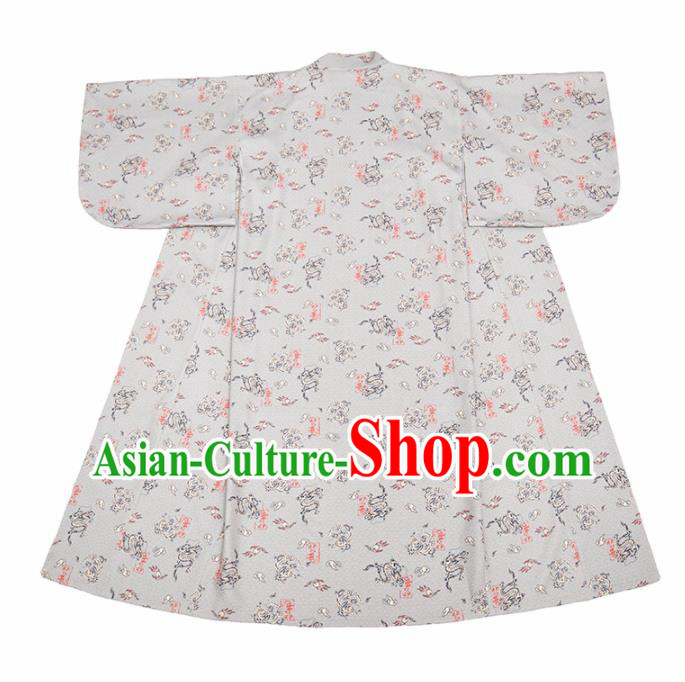 Handmade Japanese Traditional Costume Grey Furisode Kimono Dress Asian Japan Yukata for Women