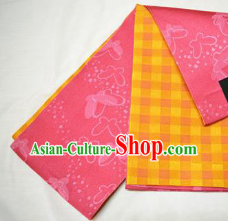 Japanese Traditional Kimono Printing Butterfly Pink Brocade Belts Asian Handmade Japan Geisha Yukata Waistband for Women