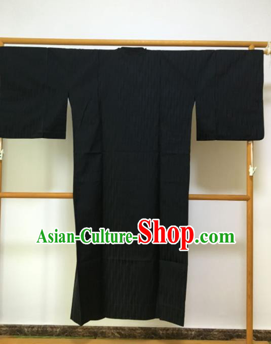 Traditional Japanese Samurai Kimono Black Robe Asian Japan Handmade Warrior Yukata Costume for Men
