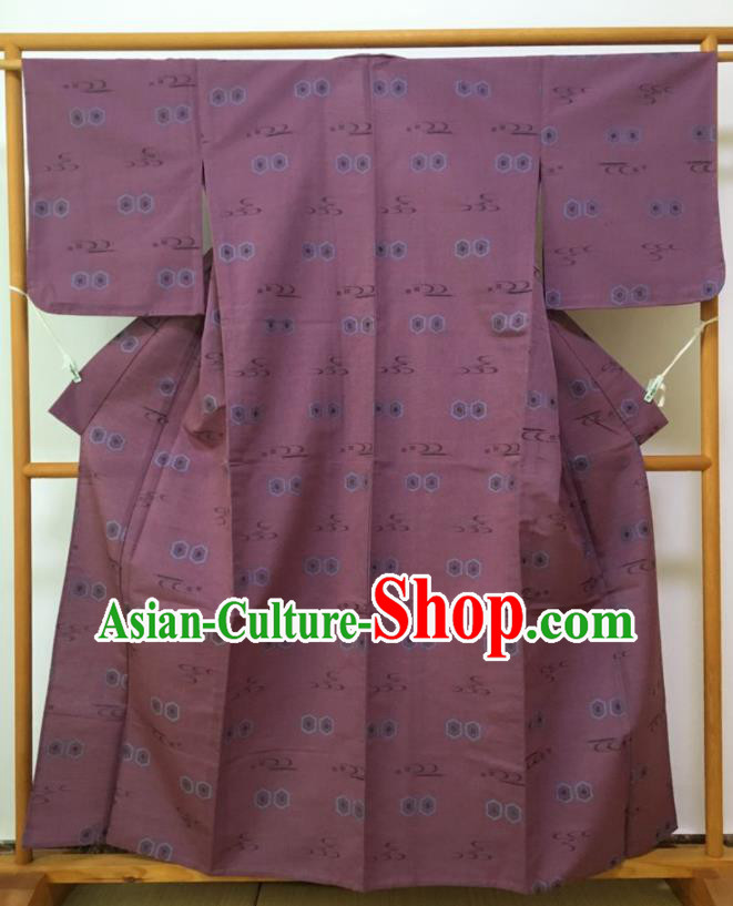 Japanese Traditional Costume Classical Printing Amaranth Furisode Kimono Asian Japan Geisha Yukata Dress for Women