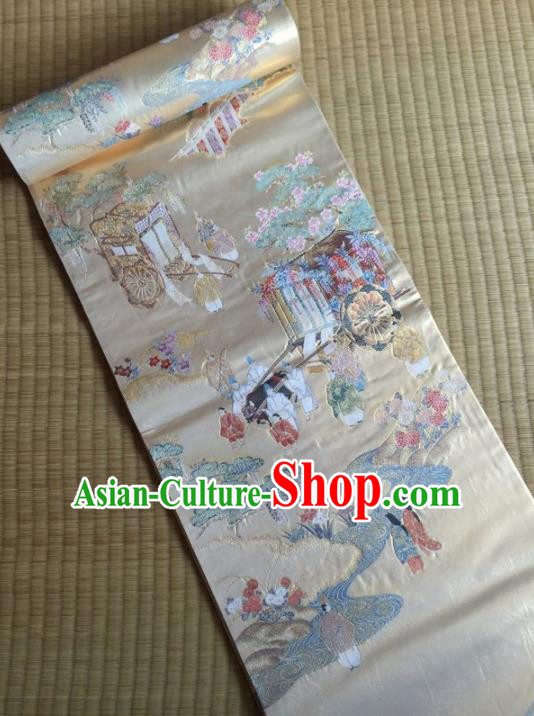 Japanese Traditional Court Yukata Embroidered Beige Belts Asian Handmade Japan Geisha Kimono Brocade Waistband for Women