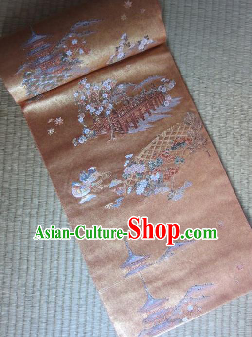 Japanese Traditional Court Yukata Bronze Silk Belts Asian Handmade Japan Geisha Kimono Brocade Waistband for Women
