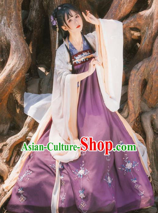 Chinese Ancient Tang Dynasty Palace Princess Historical Costume Traditional Dance Embroidered Hanfu Dress for Women