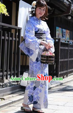 Traditional Japanese Classical Printing Hydrangea Kimono Asian Japan Costume Geisha Yukata Dress for Women