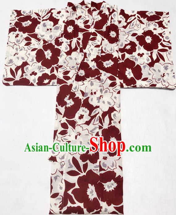 Traditional Japanese Classical Printing Hibiscus Kimono Asian Japan Costume Geisha Yukata Dress for Women