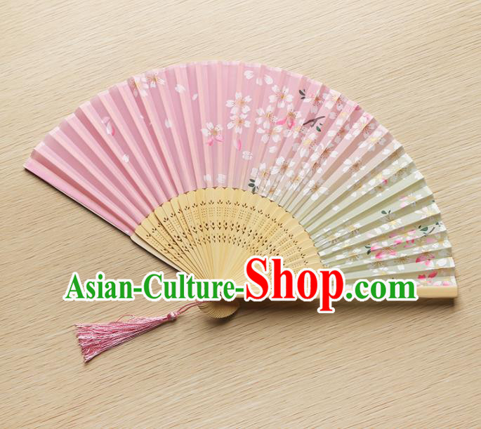 Japanese Traditional Pink Accordion Folding Fans Asian Japan Handmade Geisha Kimono Fan for Women