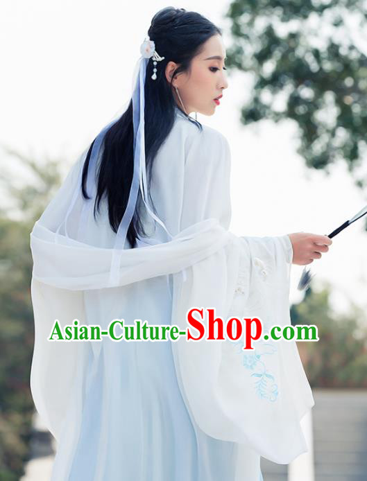 Ancient Chinese Peri Goddess Historical Costume Traditional Song Dynasty Nobility Lady Embroidered Hanfu Dress for Women