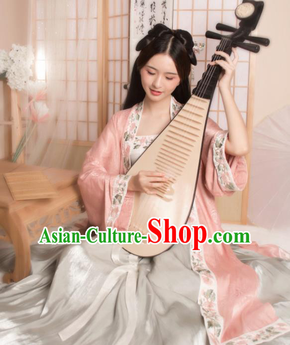 Ancient Chinese Song Dynasty Courtesan Historical Costume Traditional Nobility Lady Embroidered Pink Hanfu Dress for Women