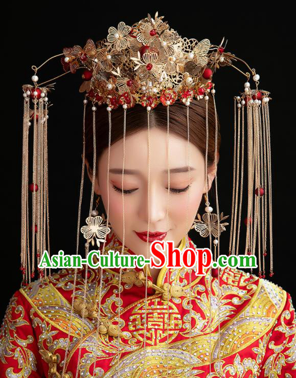Traditional Chinese Ancient Hanfu Phoenix Coronet Bride Hairpins Handmade Wedding Hair Accessories for Women