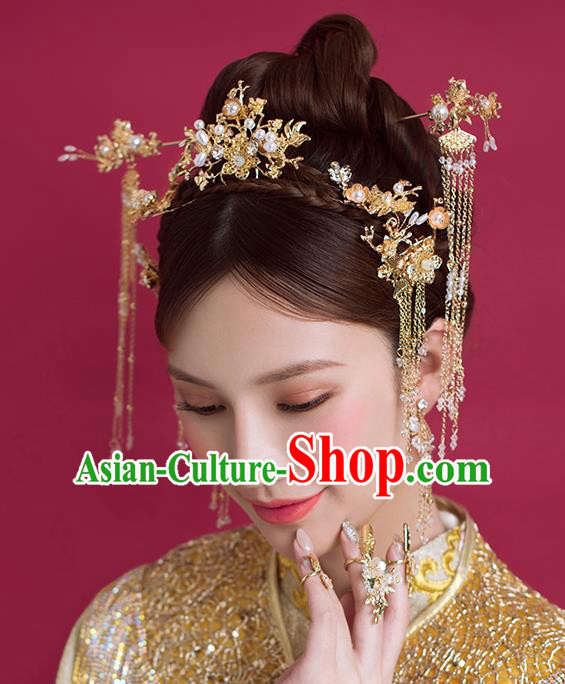 Traditional Chinese Ancient Bride Hair Comb Tassel Hairpins Handmade Wedding Hair Accessories for Women
