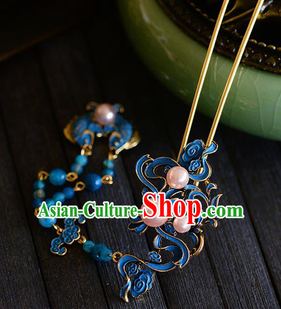 Traditional Chinese Ancient Bride Cloisonne Tassel Hairpins Handmade Wedding Hair Accessories for Women
