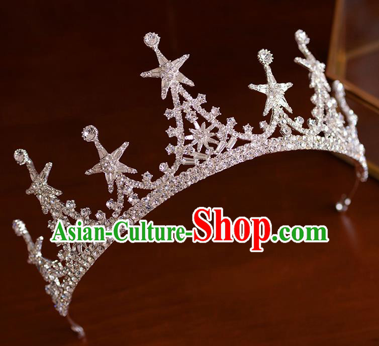 Handmade Wedding Hair Accessories Baroque Bride Crystal Star Royal Crown for Women