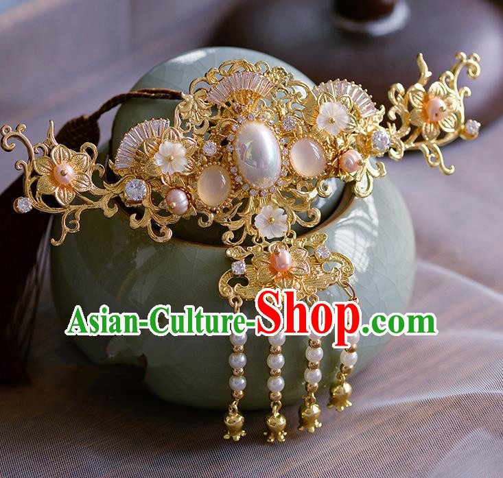 Traditional Chinese Ancient Palace Opal Tassel Hair Crown Hairpins Handmade Wedding Hair Accessories for Women