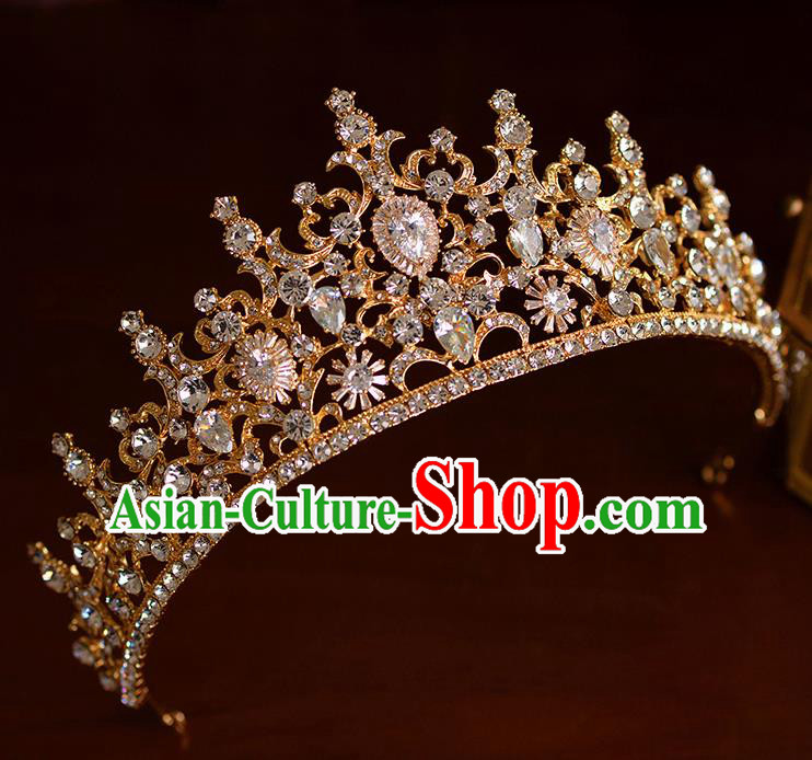 Handmade Wedding Hair Accessories Baroque Bride Crystal Golden Royal Crown for Women