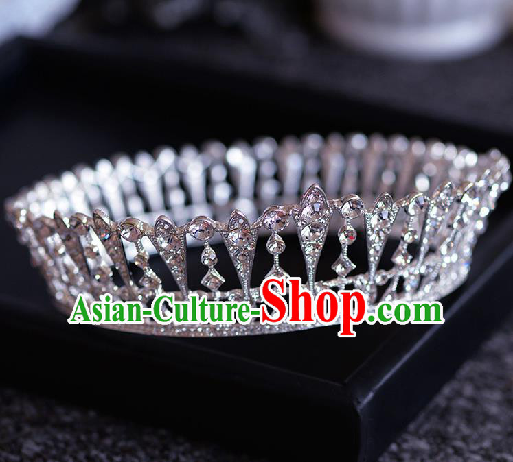 Handmade Wedding Hair Accessories Baroque Bride Crystal Round Royal Crown for Women