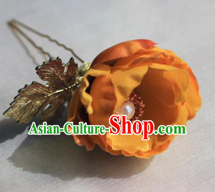 Traditional Chinese Ancient Princess Orange Camellia Hair Clips Hairpins Handmade Hanfu Hair Accessories for Women