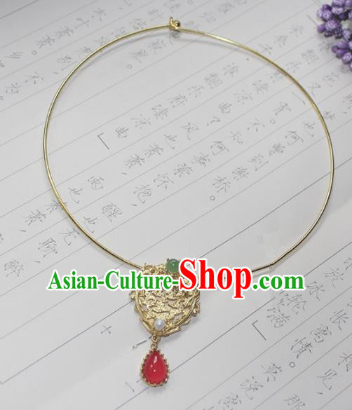 Traditional Chinese Ancient Palace Golden Necklace Handmade Hanfu Wedding Jewelry Accessories for Women
